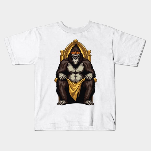 Gorilla on a golden throne Kids T-Shirt by maasPat